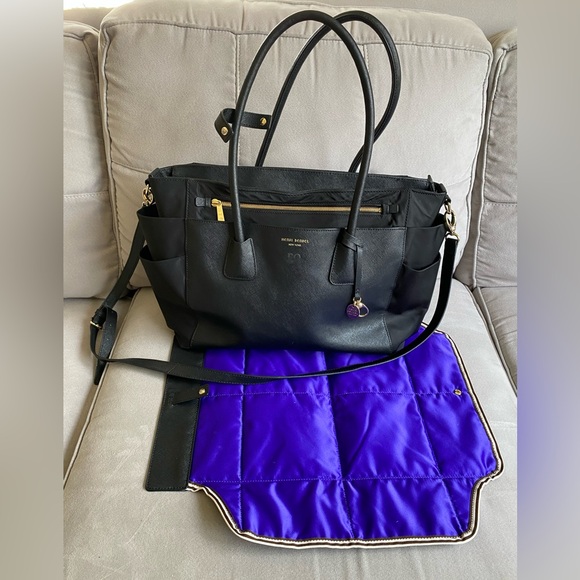 Henri Bendel Diaper Bag great work bag for laptop black leather purple interior - Picture 3 of 8